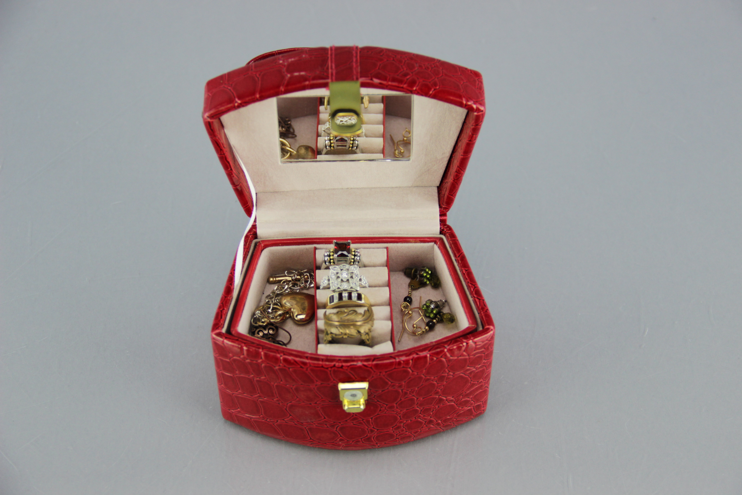 Red Travel Jewelry Case and Jewels