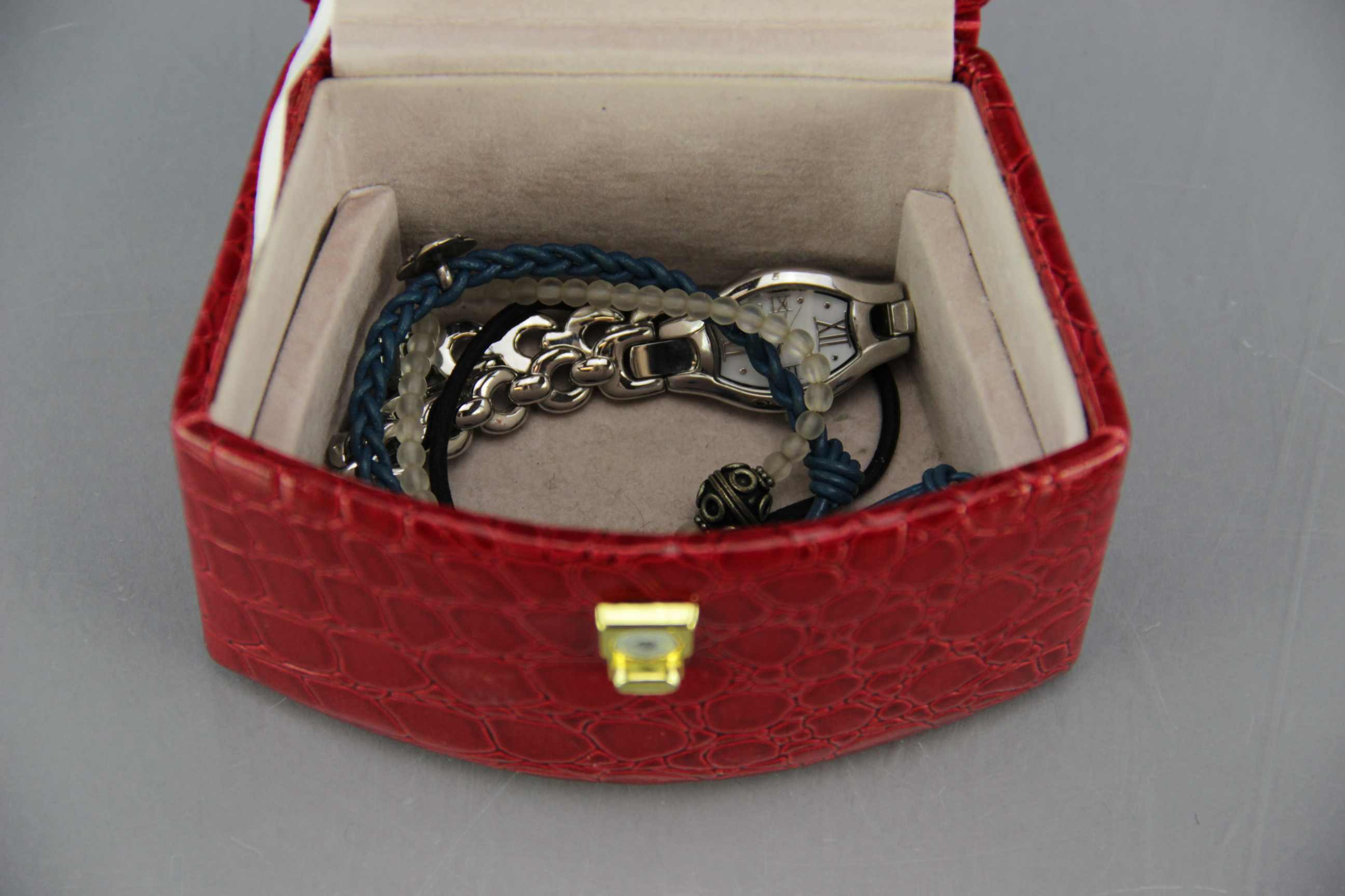 Red Travel Jewelry Case and Jewels