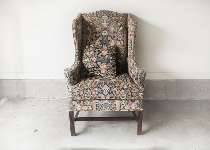 Vintage Tapestry Upholstered Wingback Chair