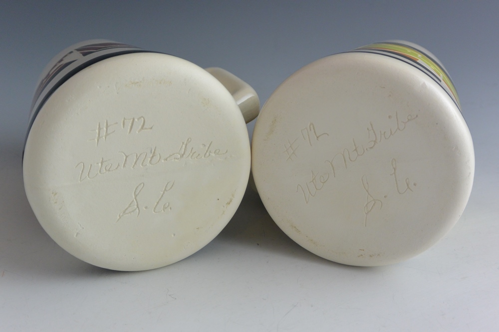 Ute Mountain Tribe Indian Pottery Mugs Signed S.C.