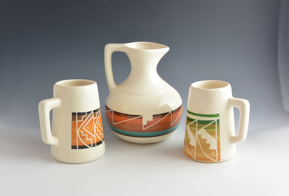 Ute Mountain Tribe Indian Pottery Signed Pitcher & Mugs