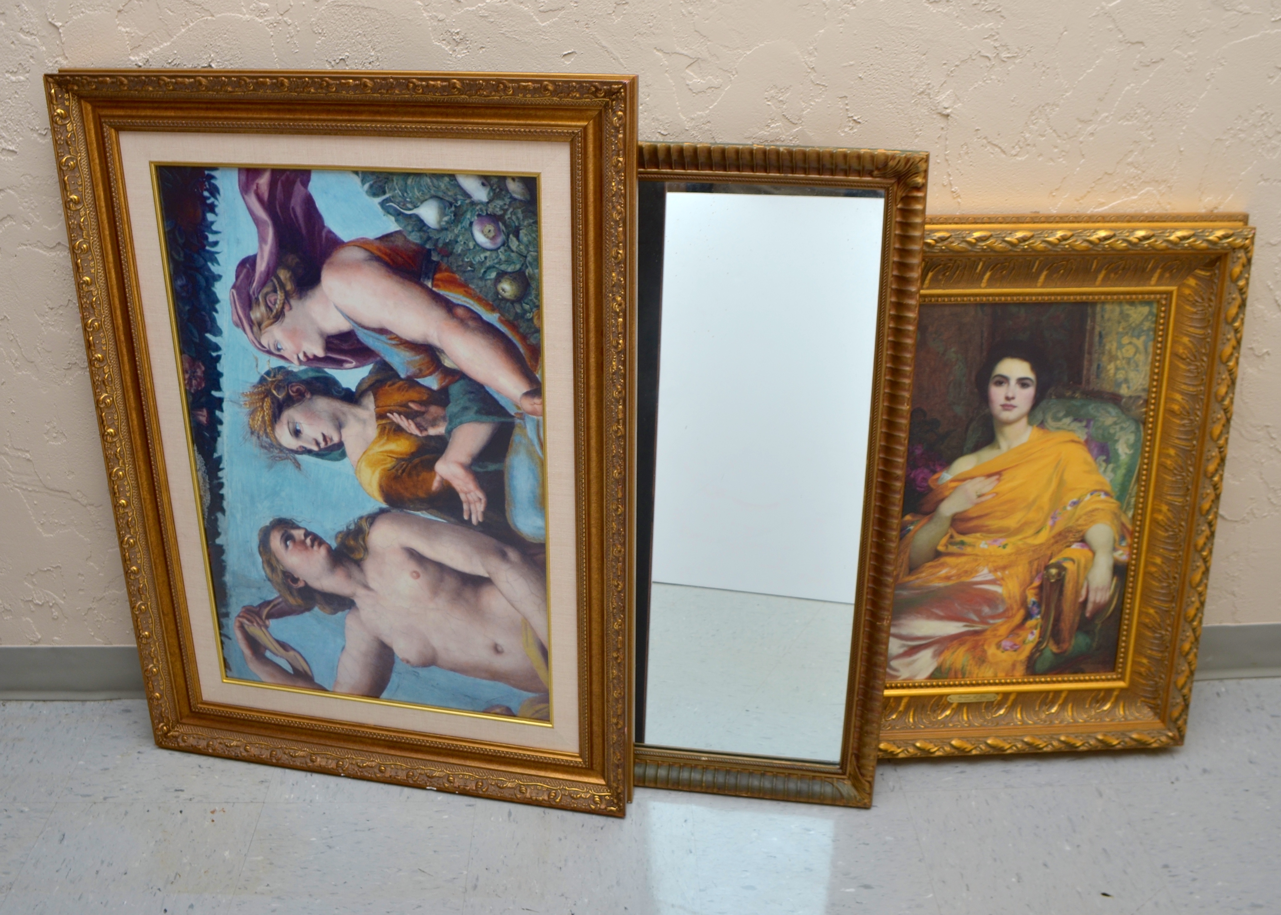 Vintage Gilt Mirror and Prints