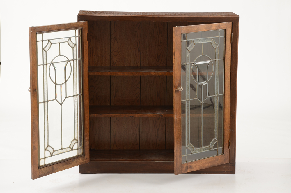 Oak Leaded Glass Cabinet