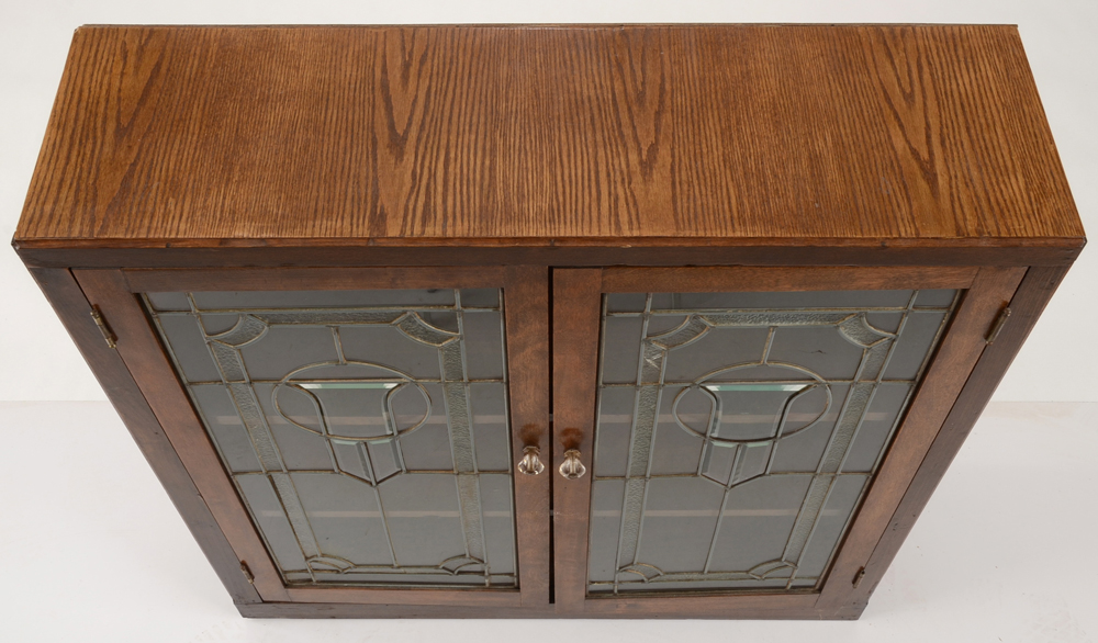 Oak Leaded Glass Cabinet