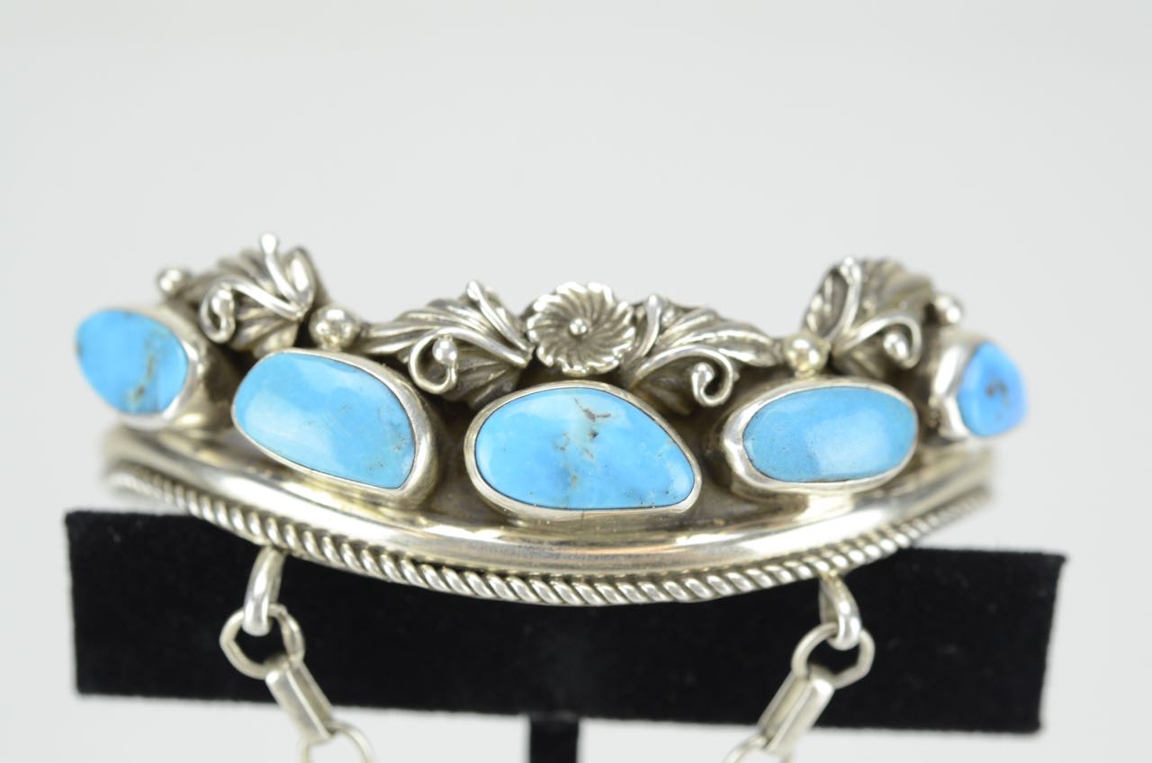 Navajo Sterling and Turquoise Slave Bracelet and Ring Combination