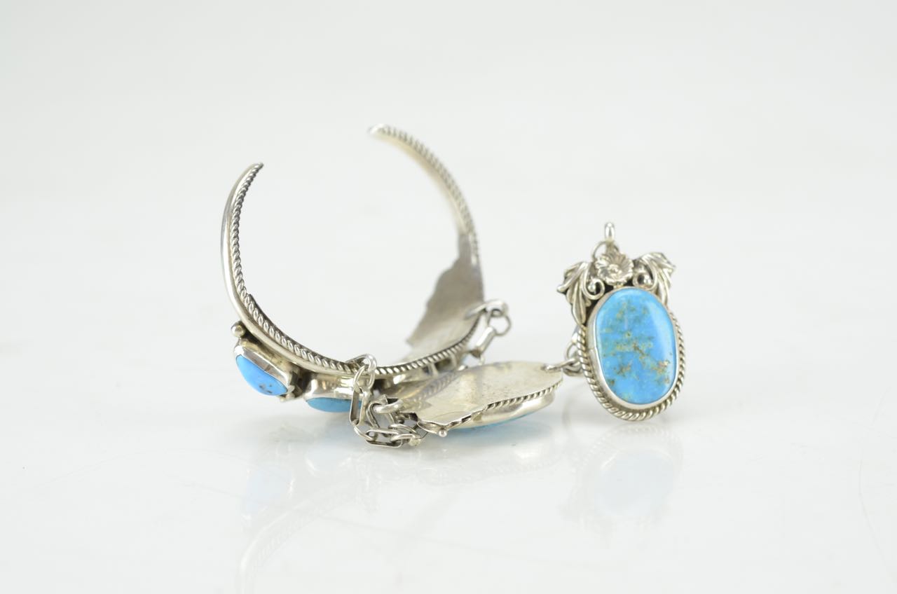 Navajo Sterling and Turquoise Slave Bracelet and Ring Combination