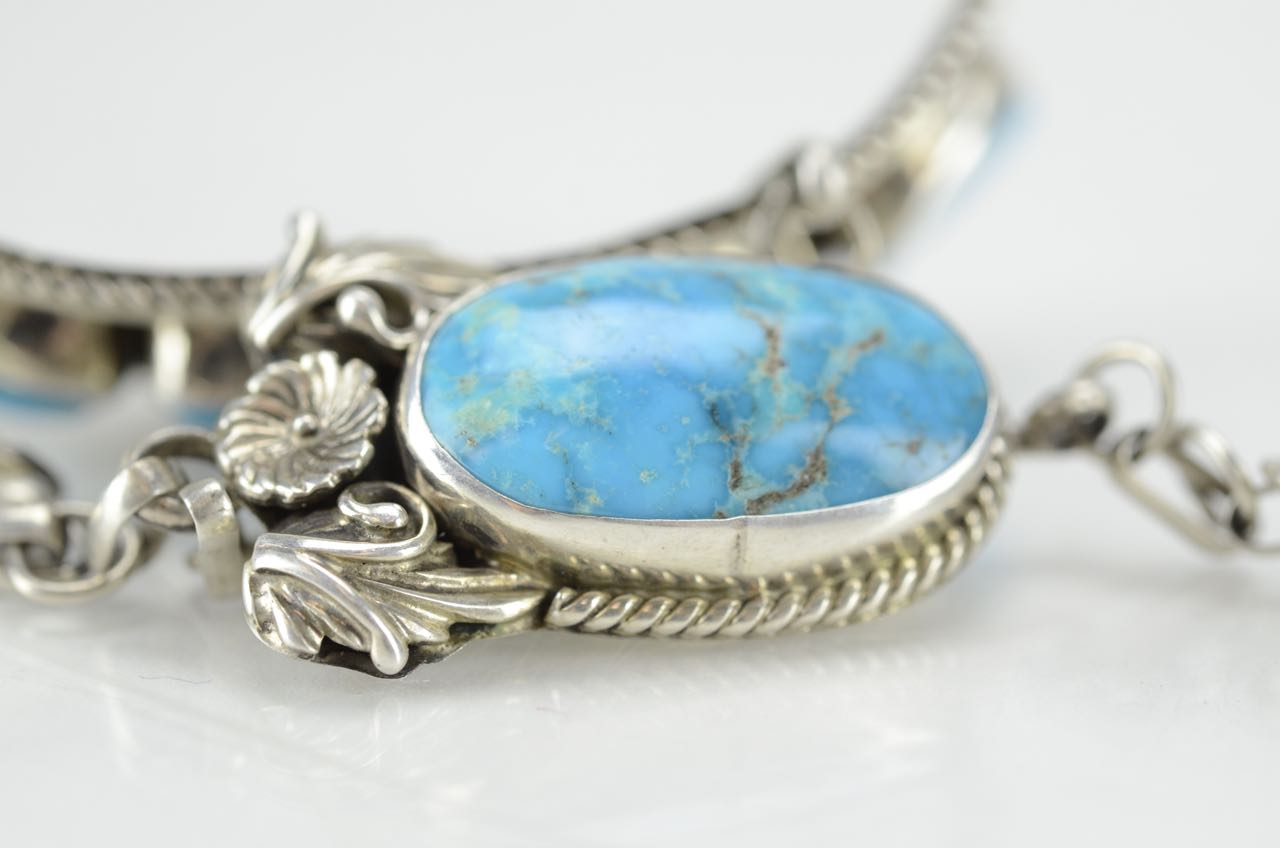 Navajo Sterling and Turquoise Slave Bracelet and Ring Combination