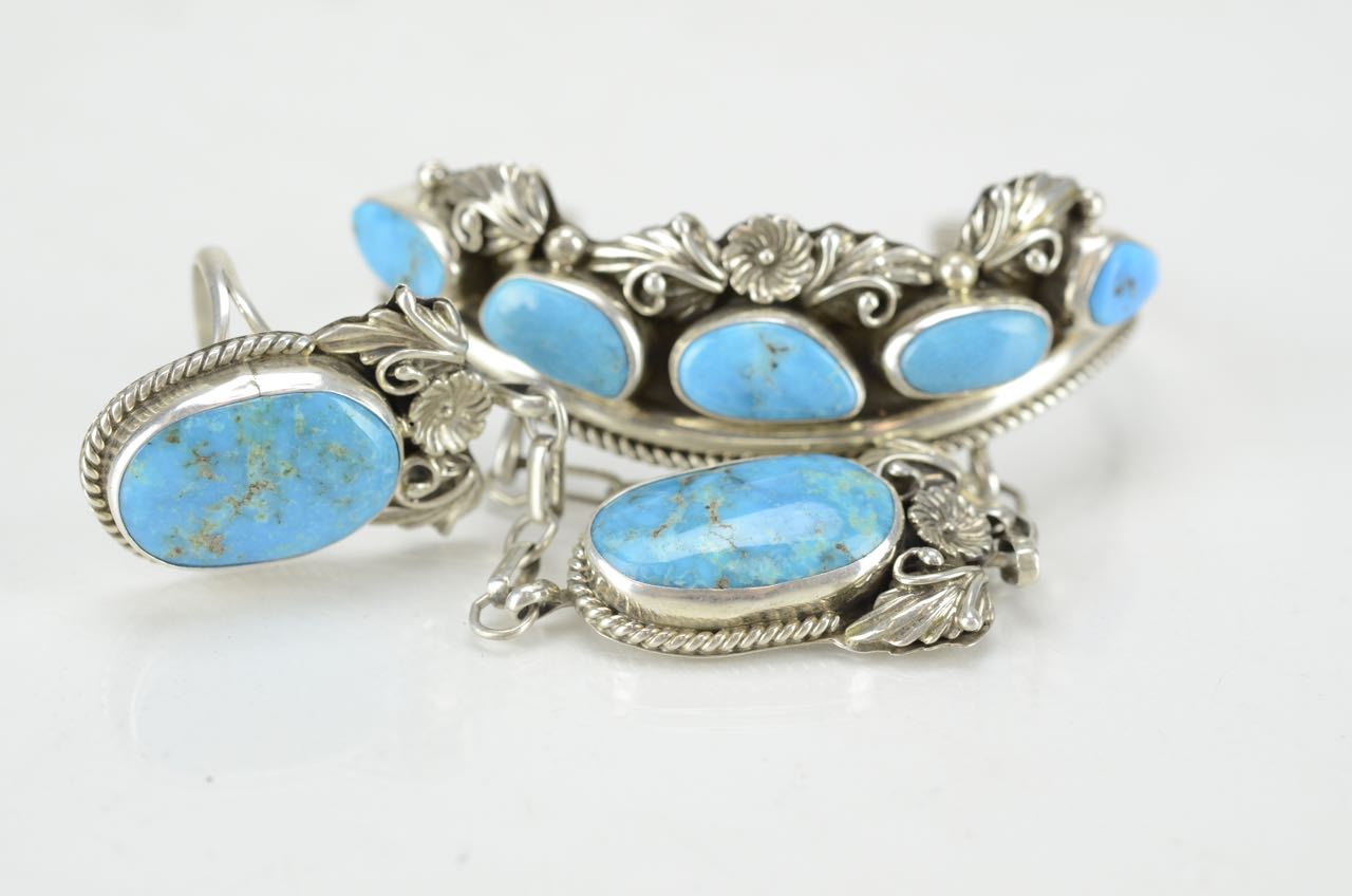 Navajo Sterling and Turquoise Slave Bracelet and Ring Combination