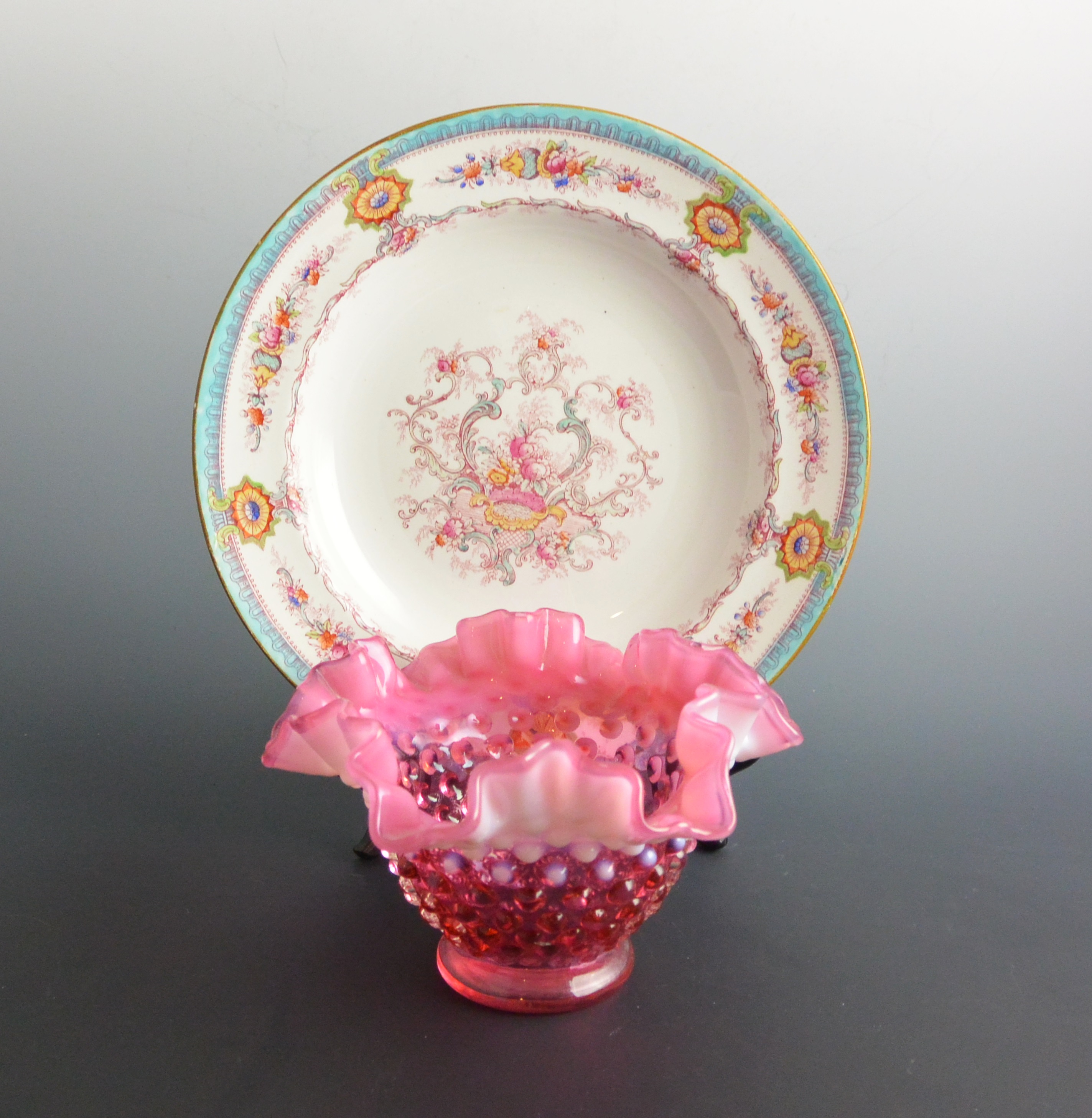 Sought After Cauldon of England Soup Bowl and Fenton Style Vase
