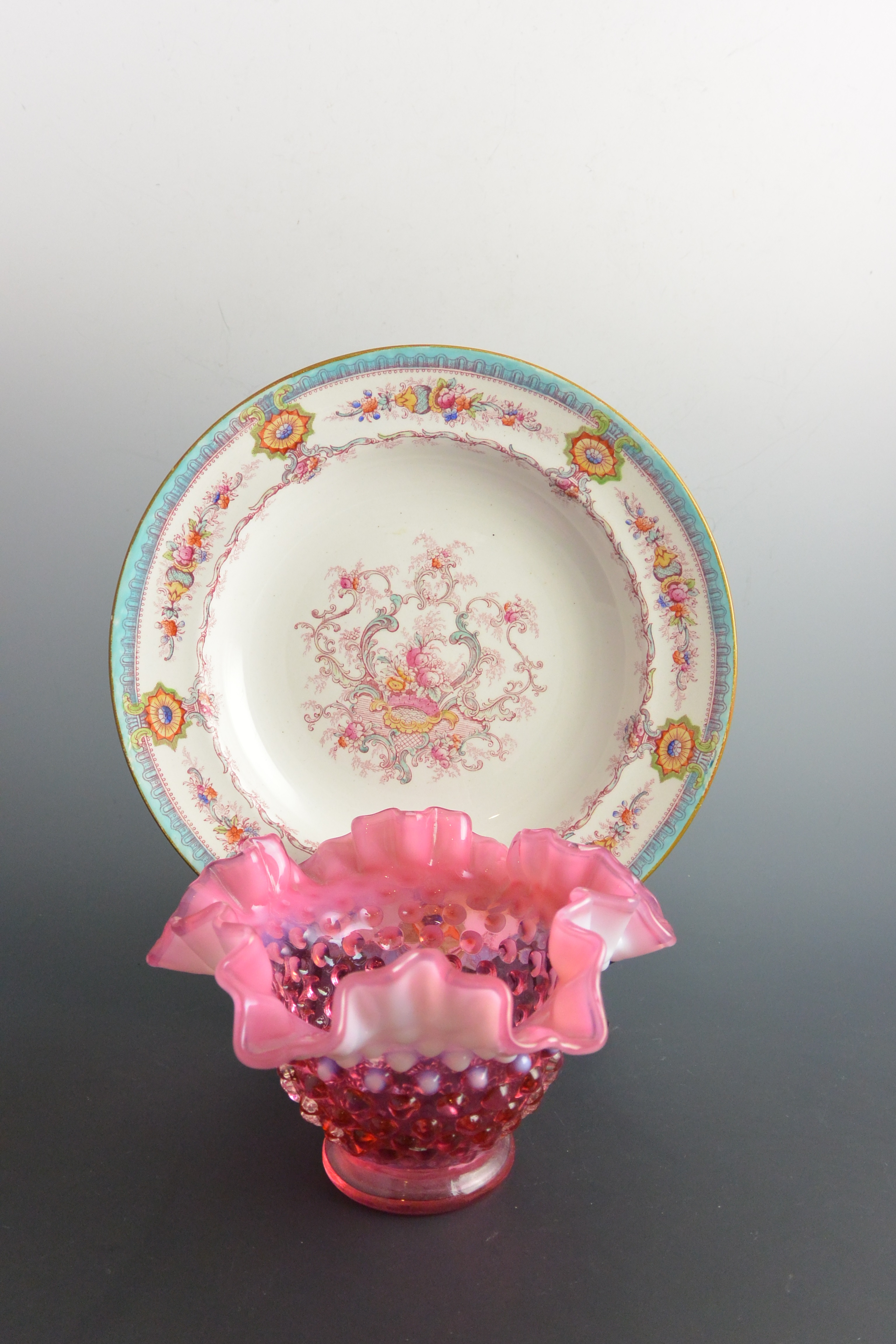 Sought After Cauldon of England Soup Bowl and Fenton Style Vase