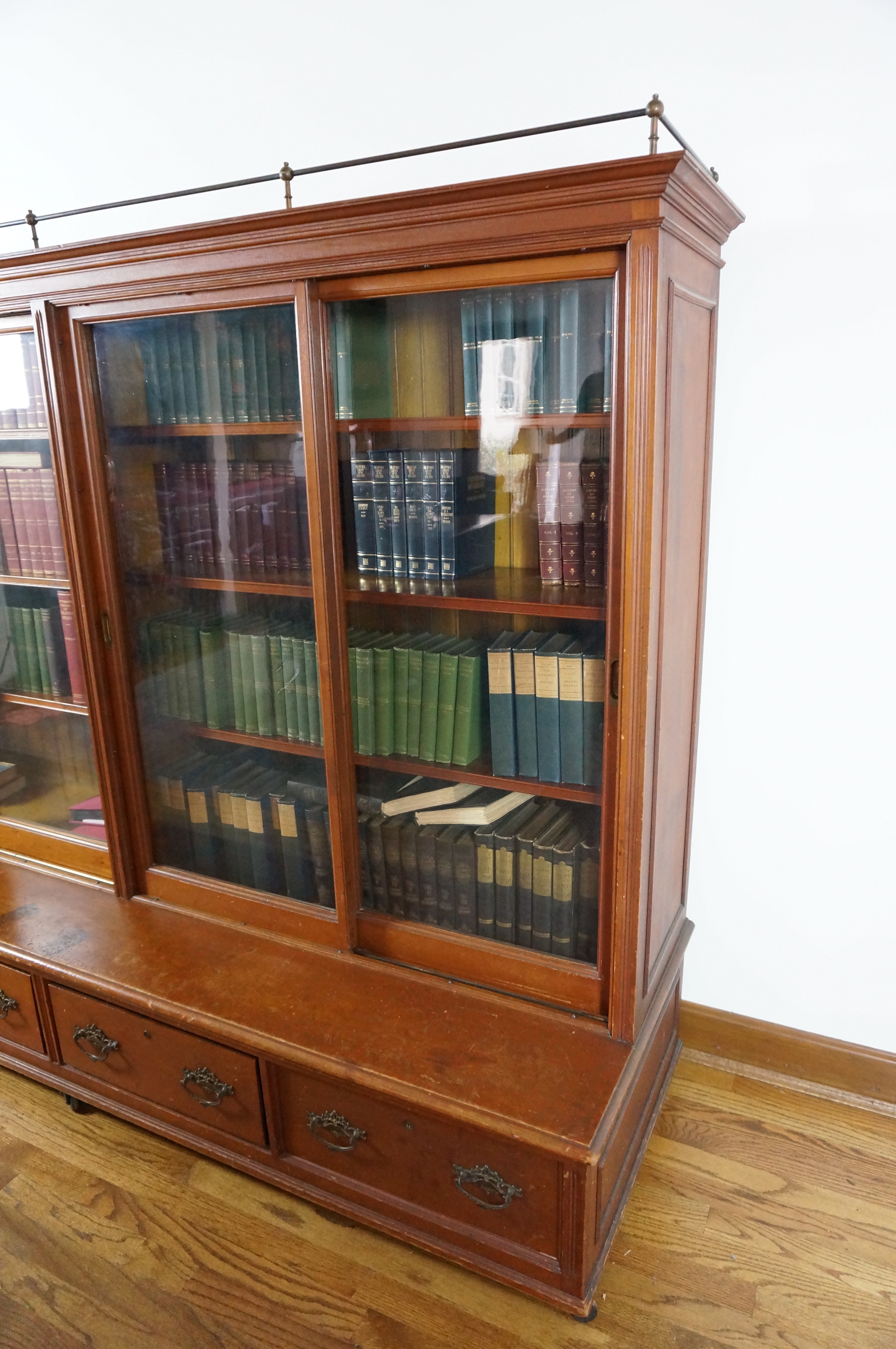 Large Antique Sliding Glass Door Bookcase