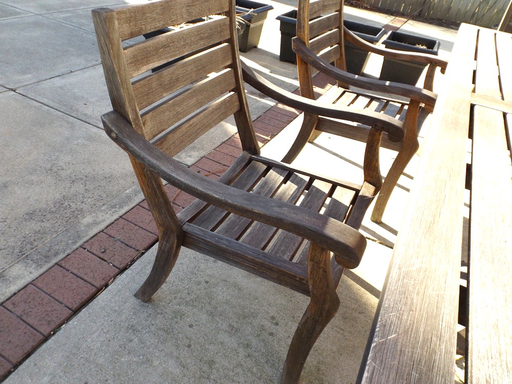 Crate & Barrel Outdoor Teak Table and Chair Set with Umbrella