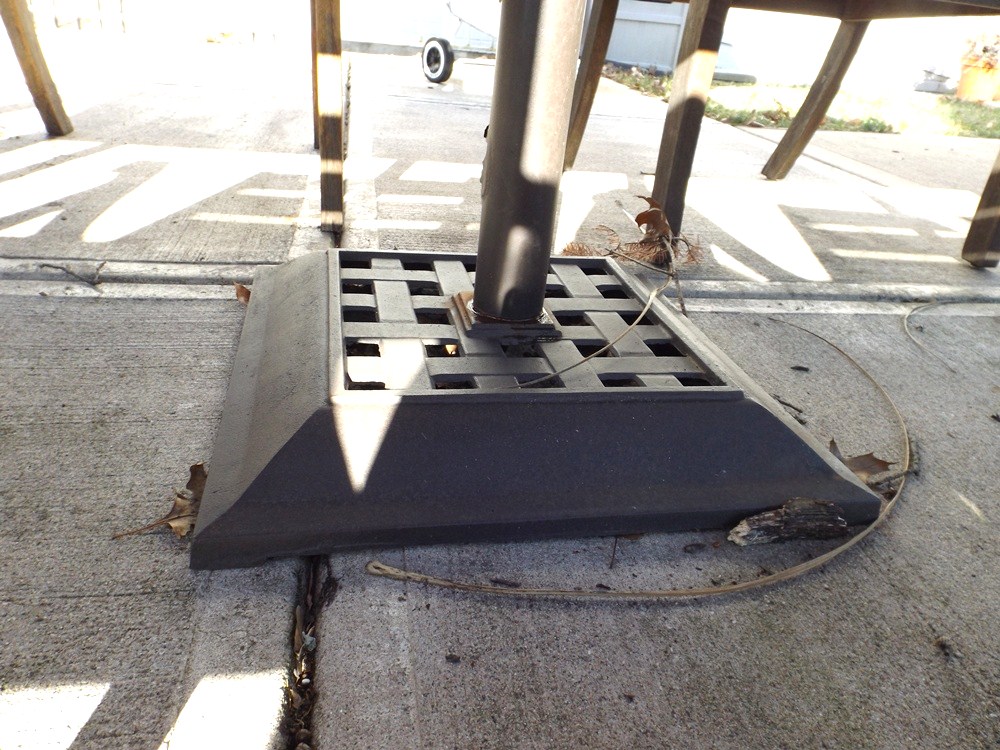 Crate & Barrel Outdoor Teak Table and Chair Set with Umbrella