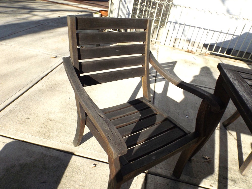 Crate & Barrel Outdoor Teak Table and Chair Set with Umbrella