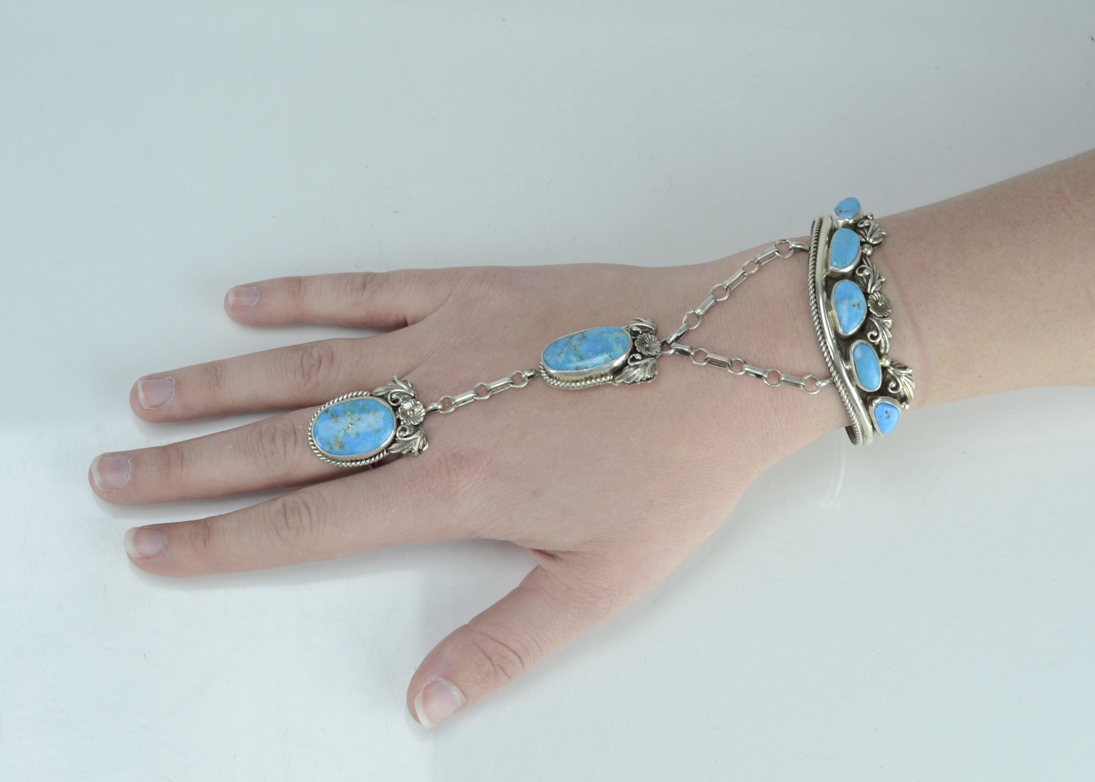 Navajo Sterling and Turquoise Slave Bracelet and Ring Combination