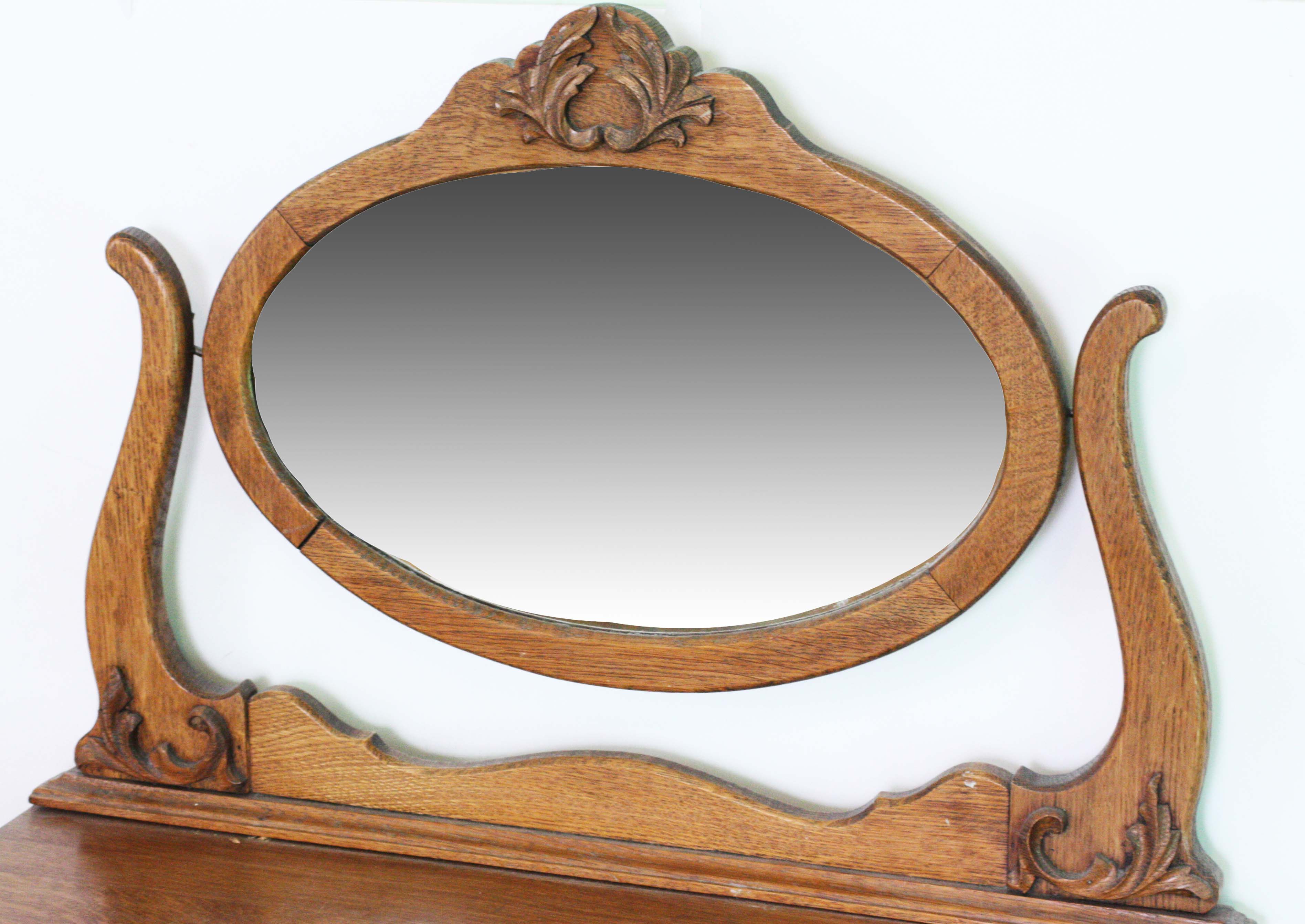 Antique Quarter Sawn Oak Dresser with Oval Mirror