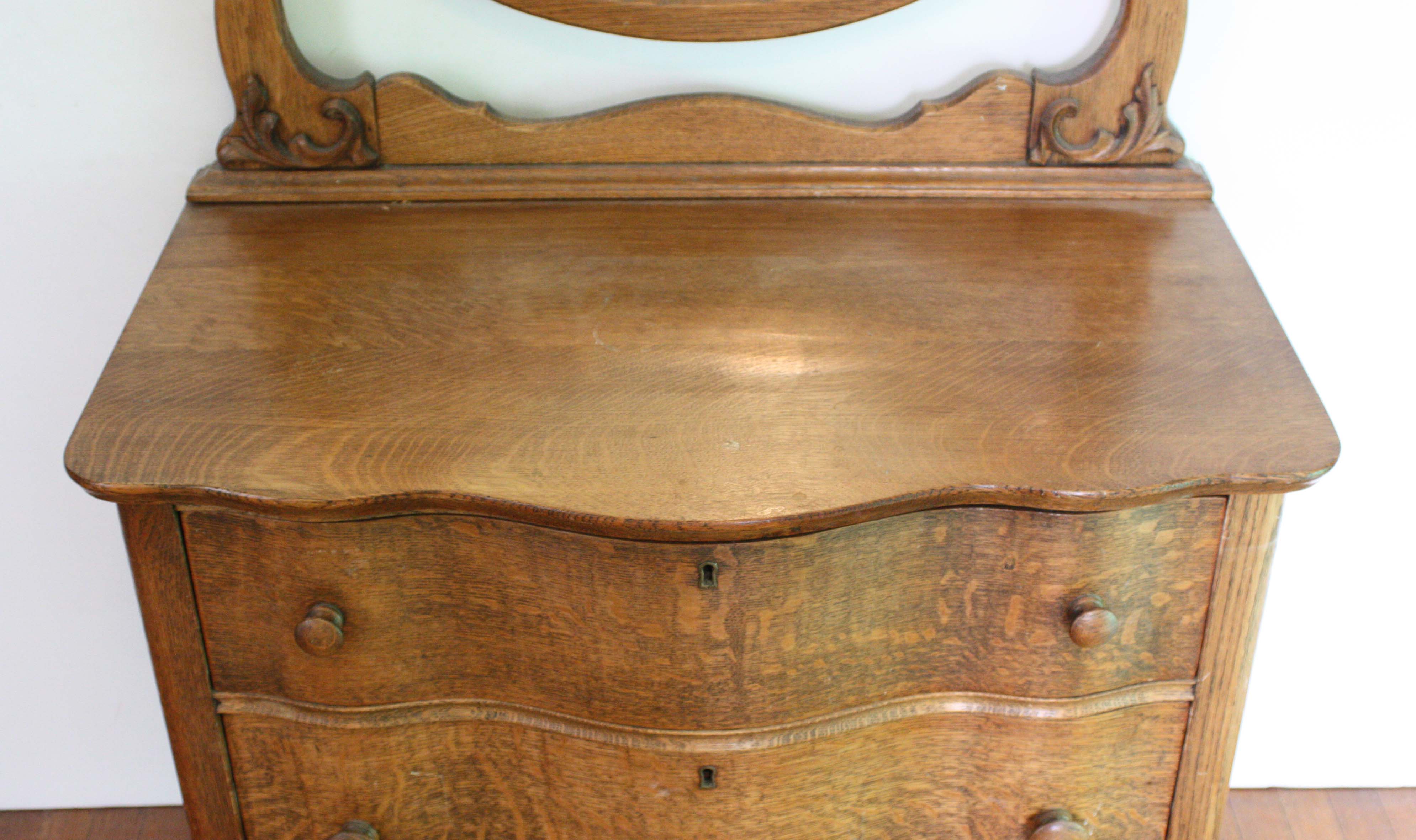 Antique Quarter Sawn Oak Dresser with Oval Mirror