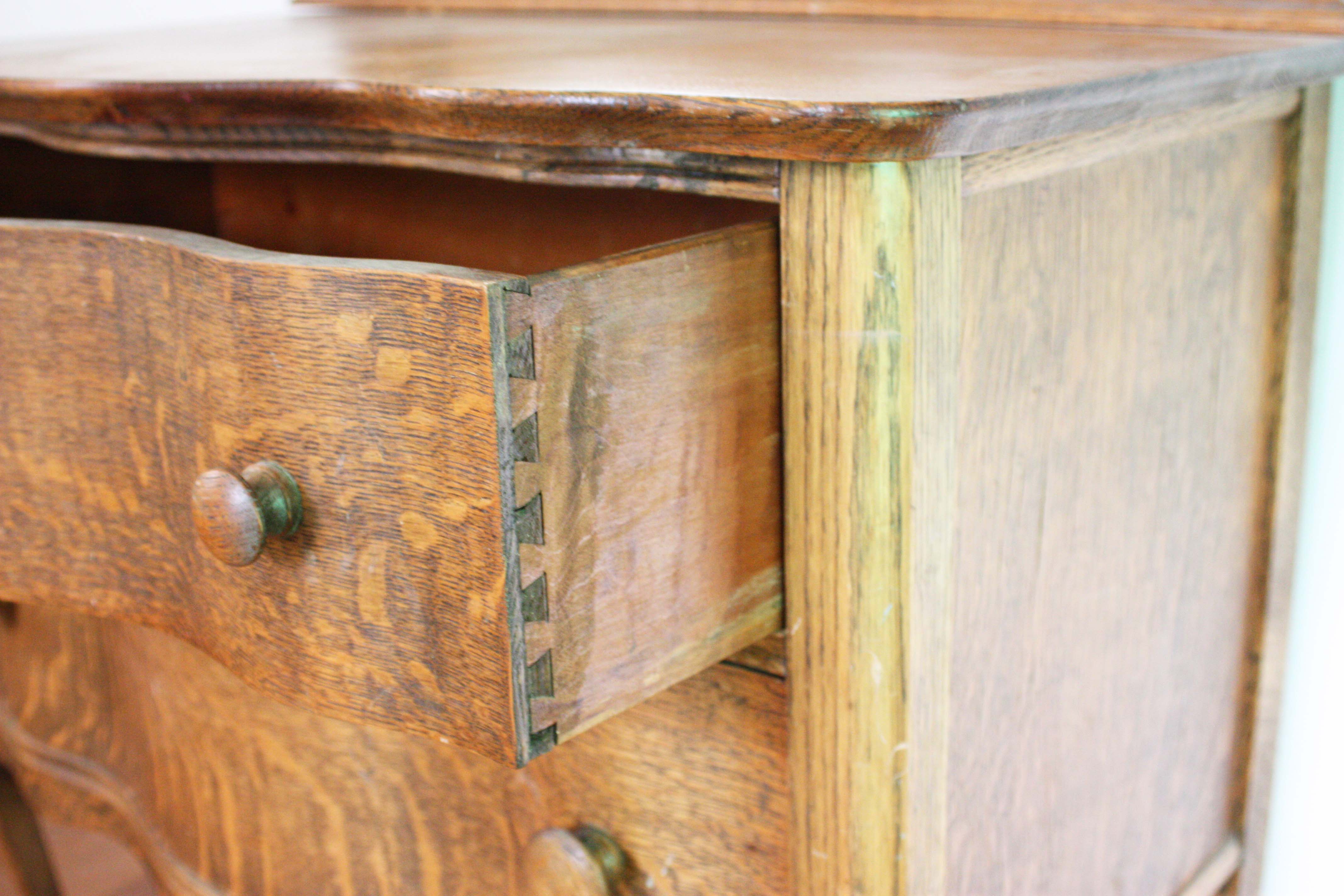 Antique Quarter Sawn Oak Dresser with Oval Mirror