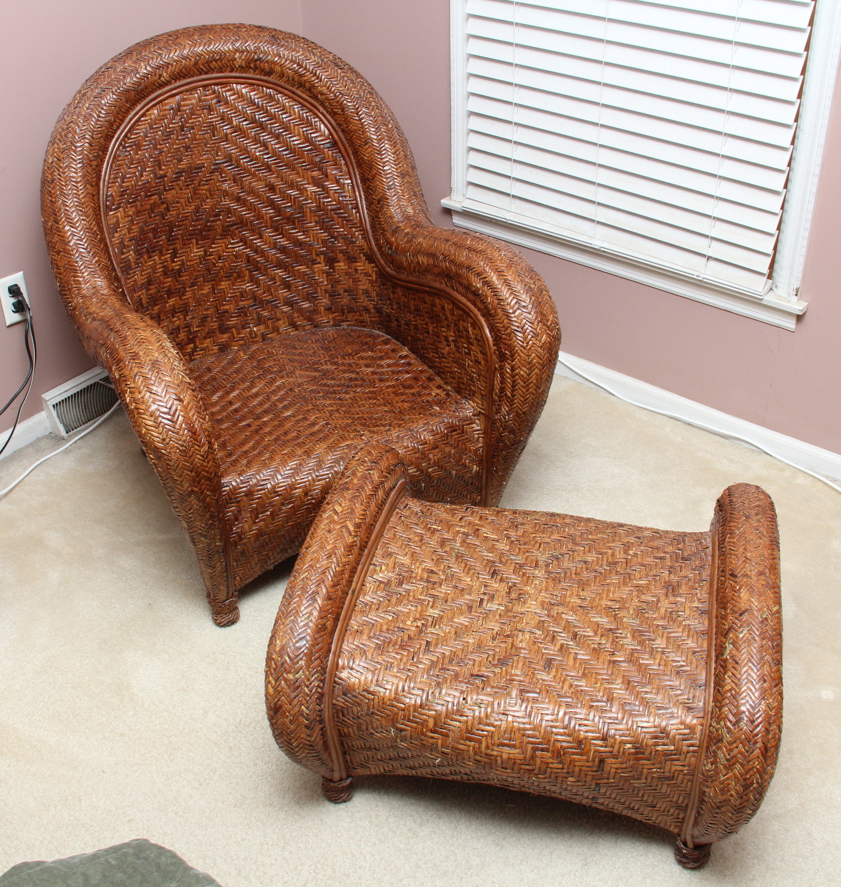Pottery Barn Rattan "Malabar" Chair and Ottoman