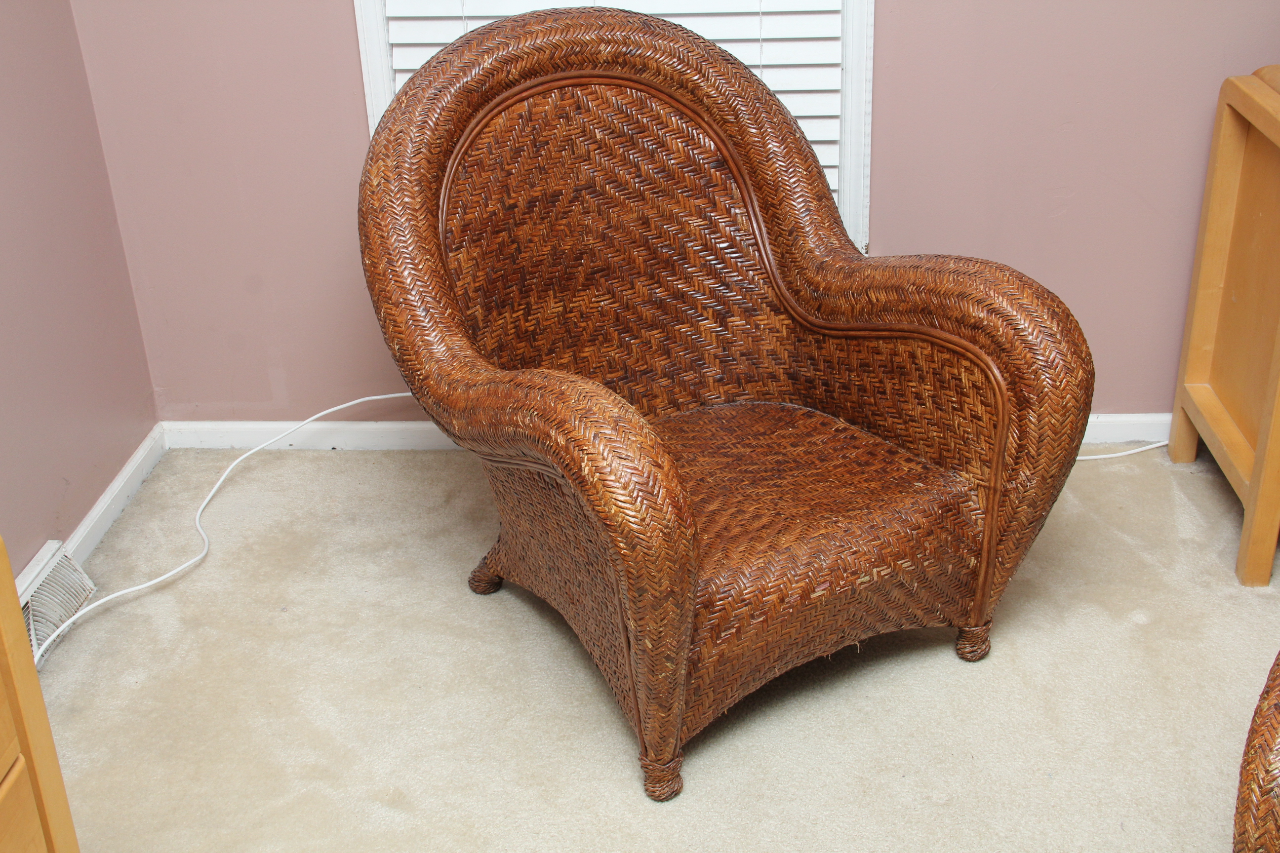 Pottery Barn Rattan "Malabar" Chair and Ottoman