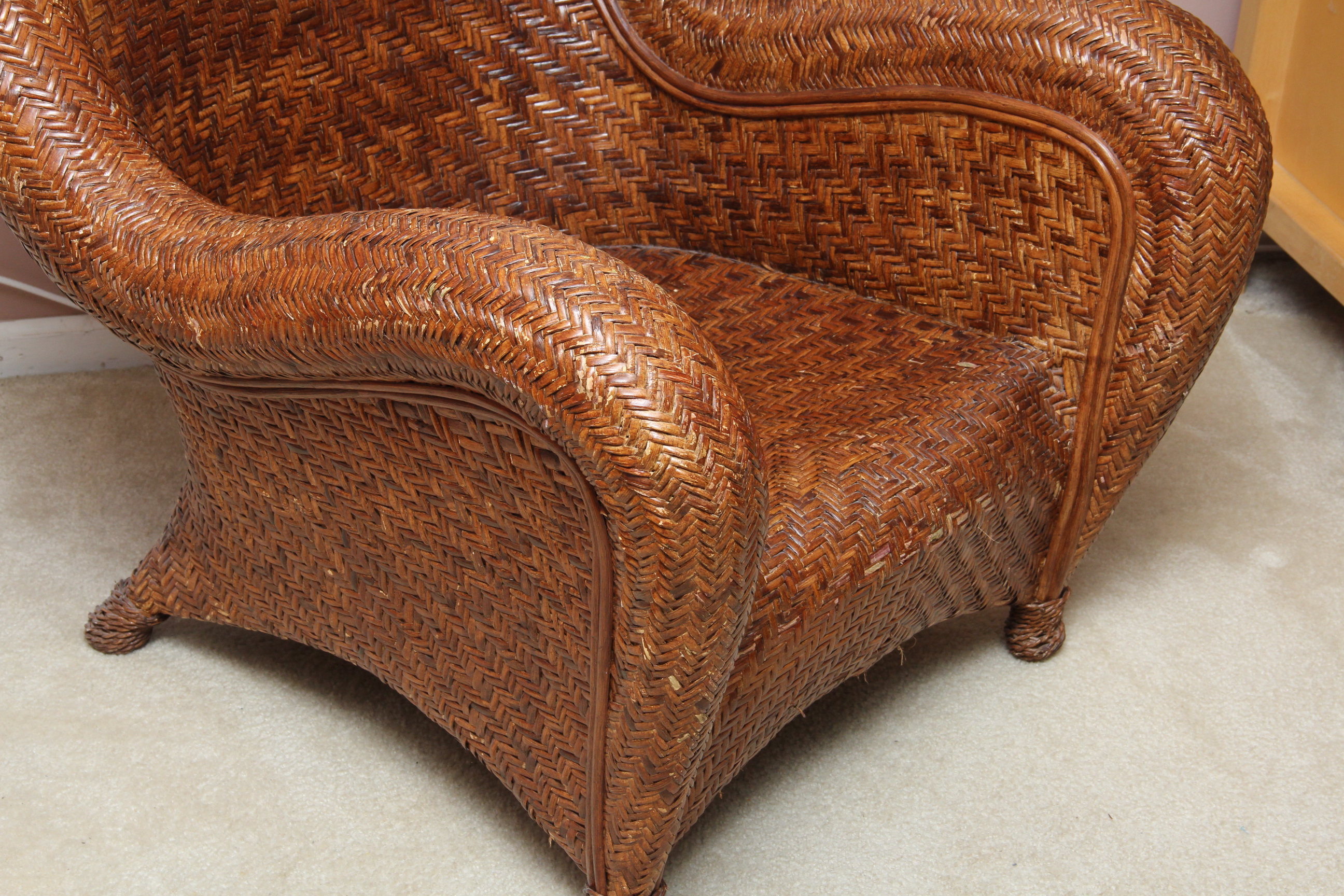 Pottery Barn Rattan "Malabar" Chair and Ottoman