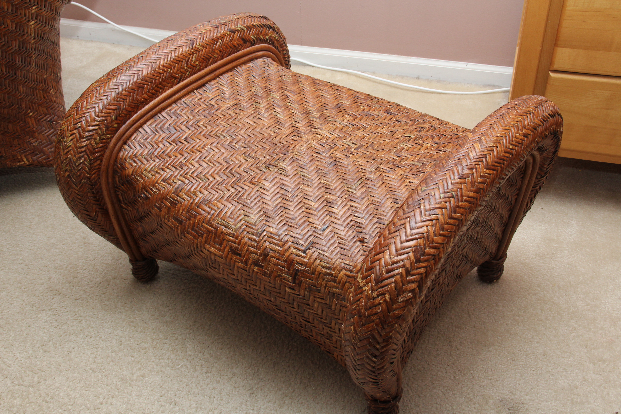 Pottery Barn Rattan "Malabar" Chair and Ottoman