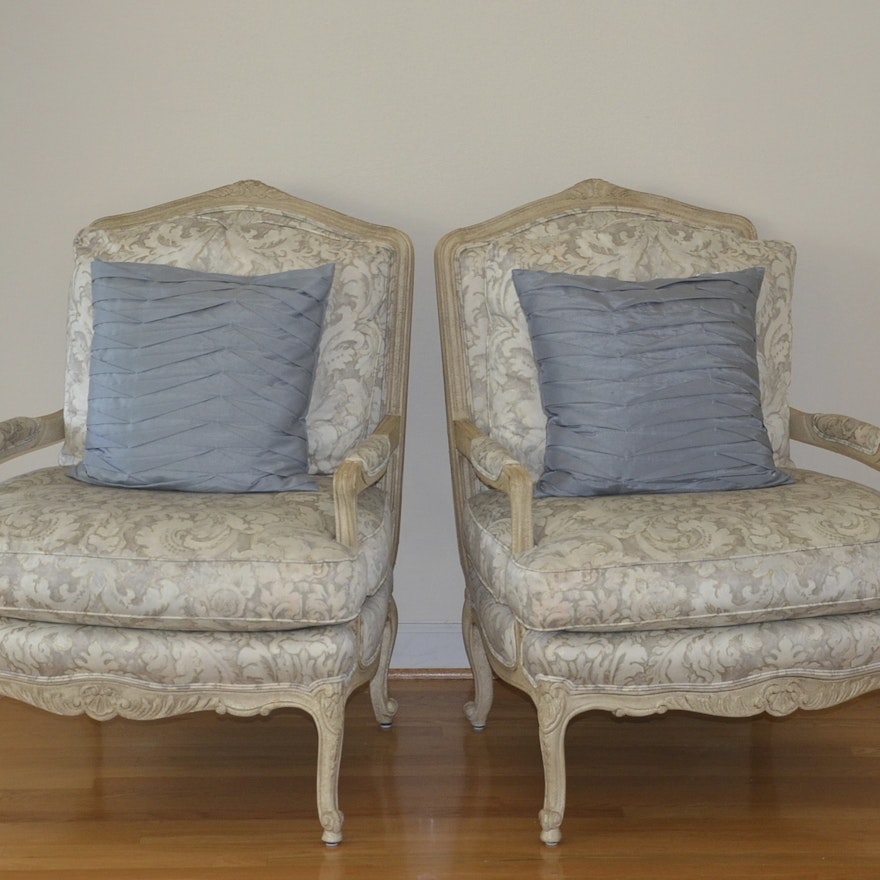 Pair of French Provencial Style Upholstered Armchairs by Baker