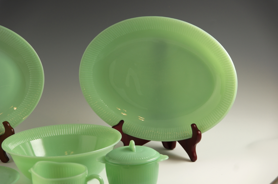 Fire King Jadeite "Jane Ray" Creamer, Sugar, and Serving Platters EBTH