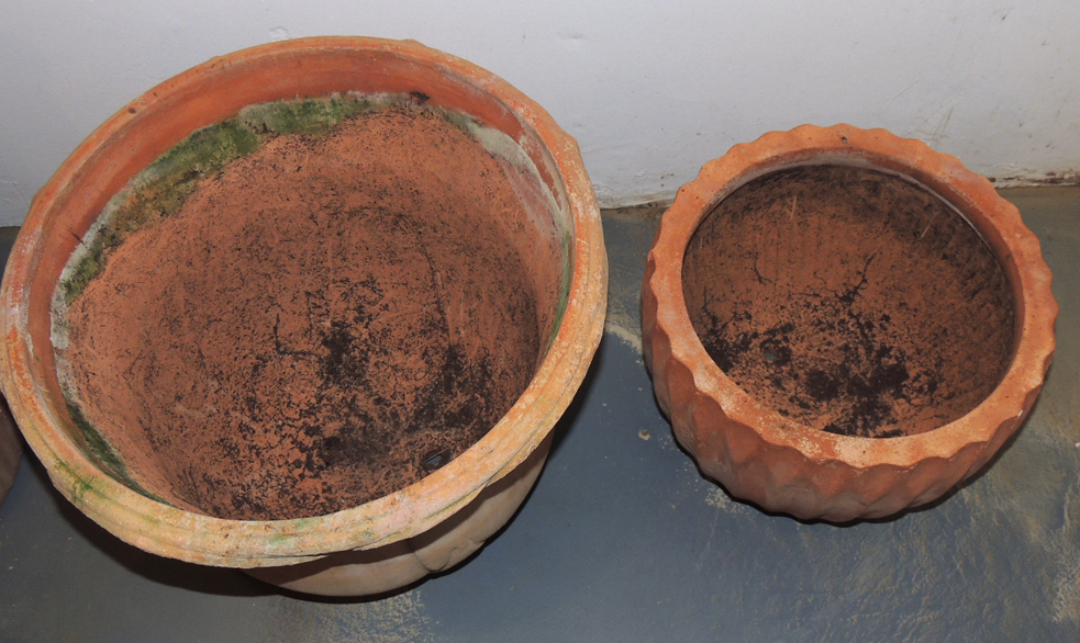 Four Large Clay Flower Pots