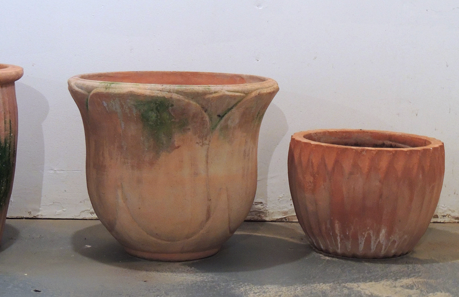 Four Large Clay Flower Pots