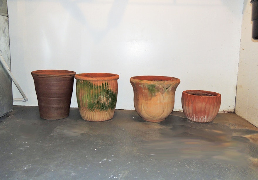 Four Large Clay Flower Pots