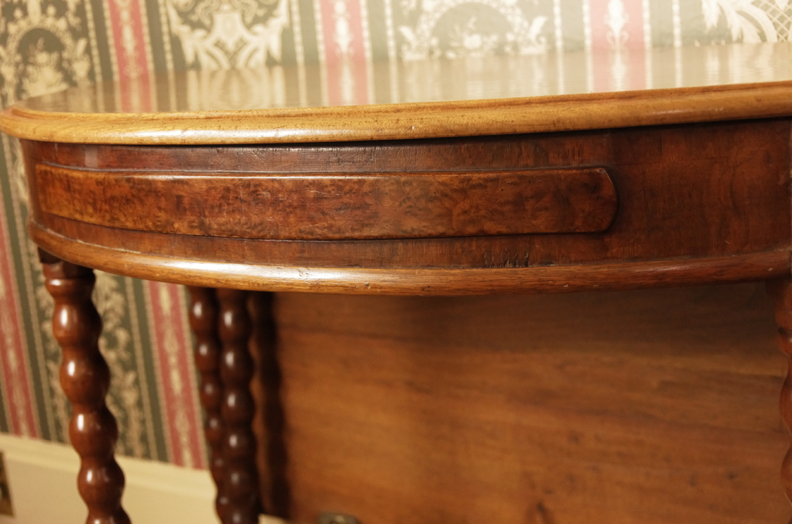 Two Bobbin-Leg Demilune Drop Leaf Tables Creating Larger Table