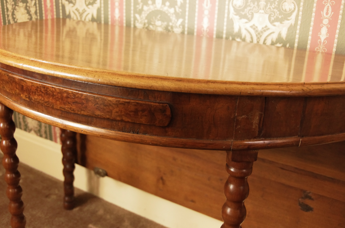Two Bobbin-Leg Demilune Drop Leaf Tables Creating Larger Table