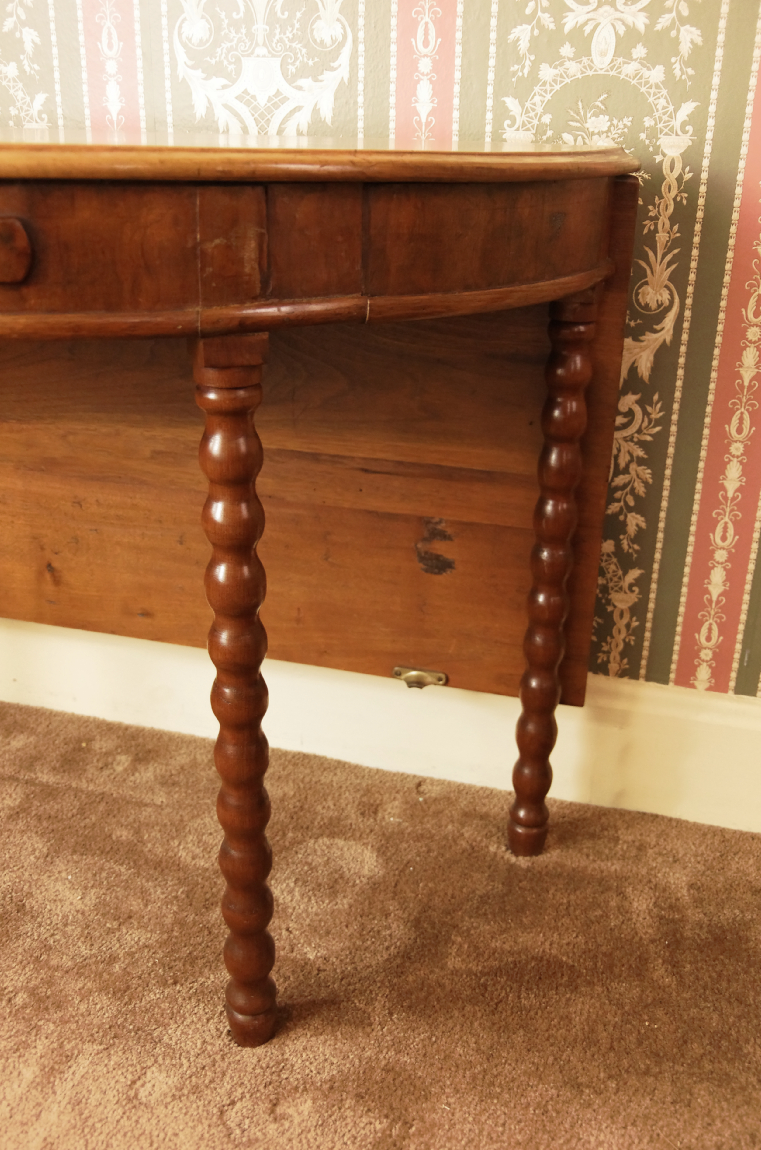 Two Bobbin-Leg Demilune Drop Leaf Tables Creating Larger Table