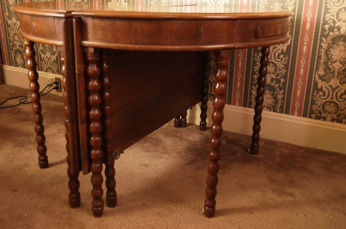 Two Bobbin-Leg Demilune Drop Leaf Tables Creating Larger Table