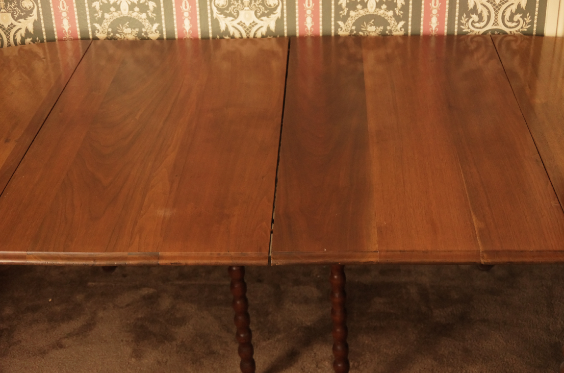 Two Bobbin-Leg Demilune Drop Leaf Tables Creating Larger Table