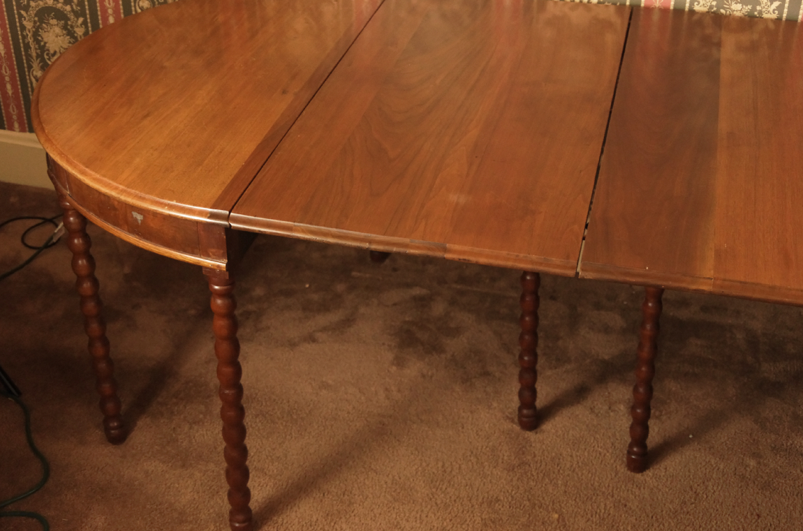 Two Bobbin-Leg Demilune Drop Leaf Tables Creating Larger Table