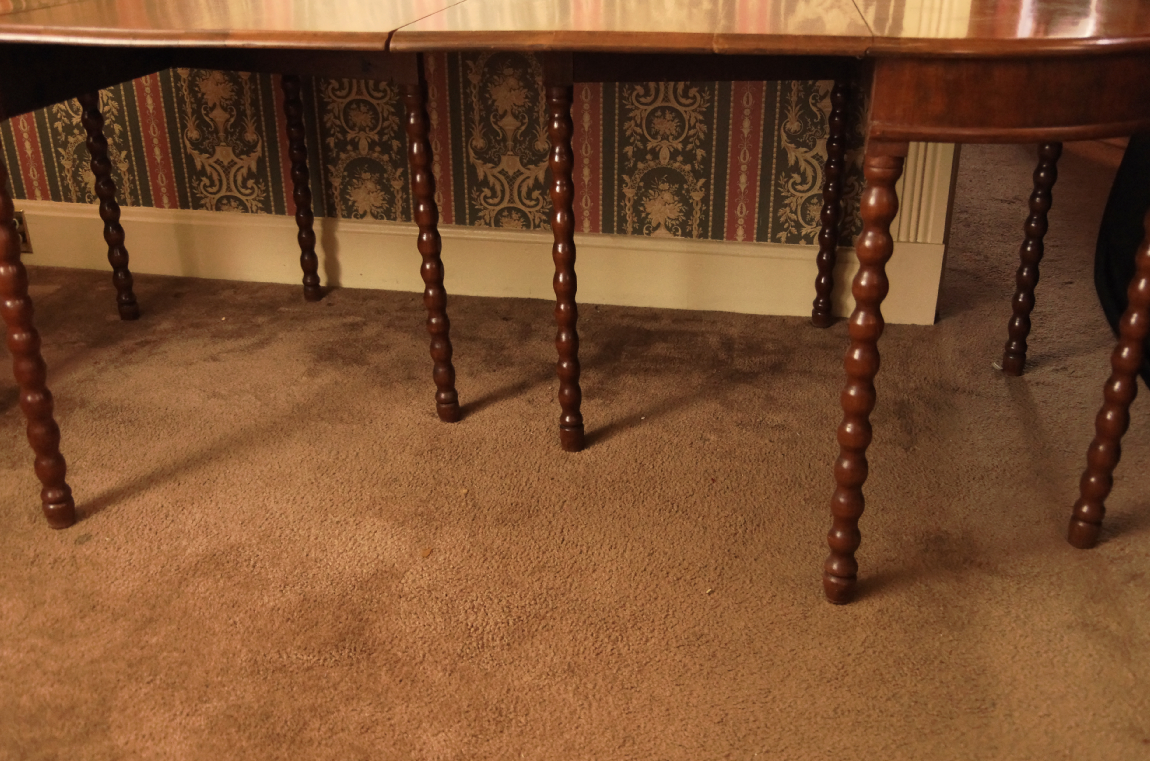 Two Bobbin-Leg Demilune Drop Leaf Tables Creating Larger Table