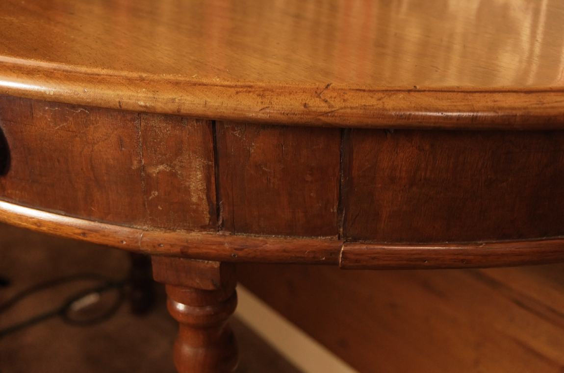 Two Bobbin-Leg Demilune Drop Leaf Tables Creating Larger Table