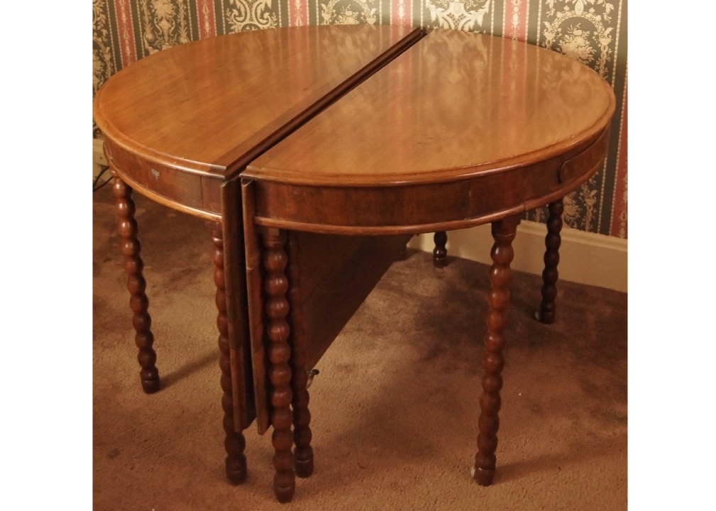Two Bobbin-Leg Demilune Drop Leaf Tables Creating Larger Table
