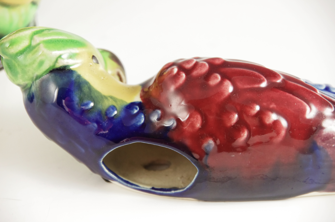 Bright Pottery Parrot with Coordinating Figurine Vases