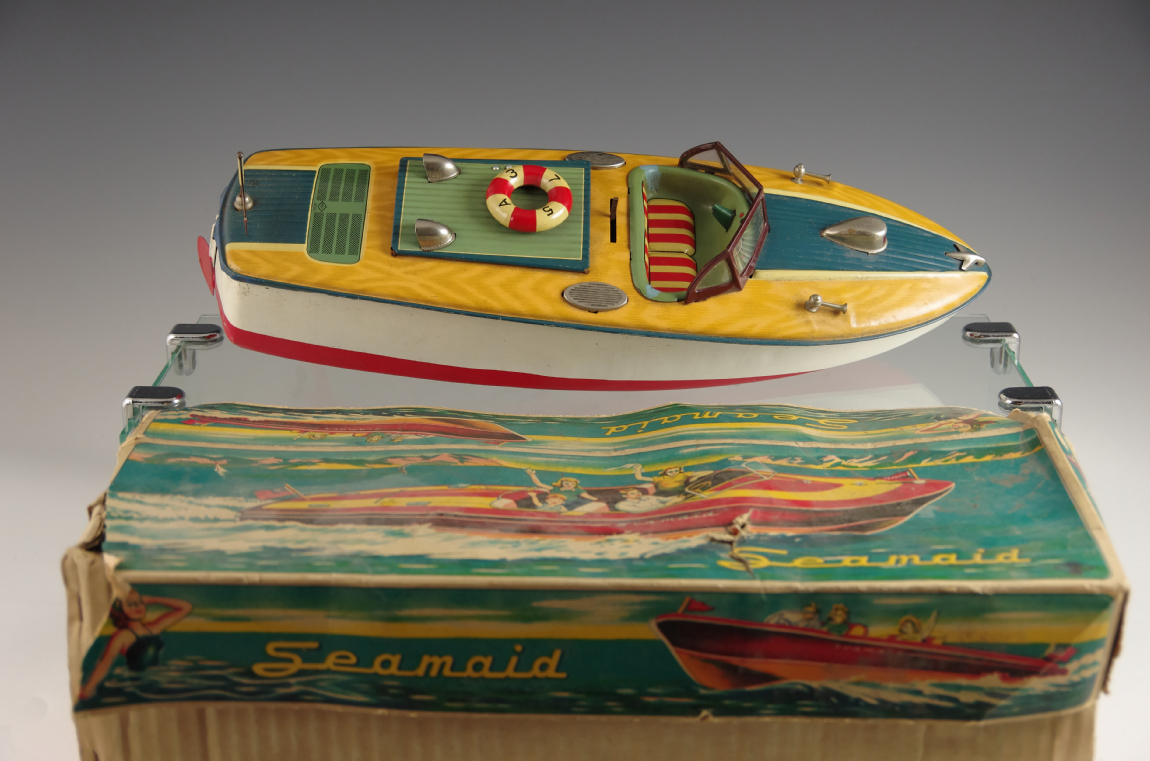 "Seamaid" Vintage 1950s Tin Toy Boat MSK Japan