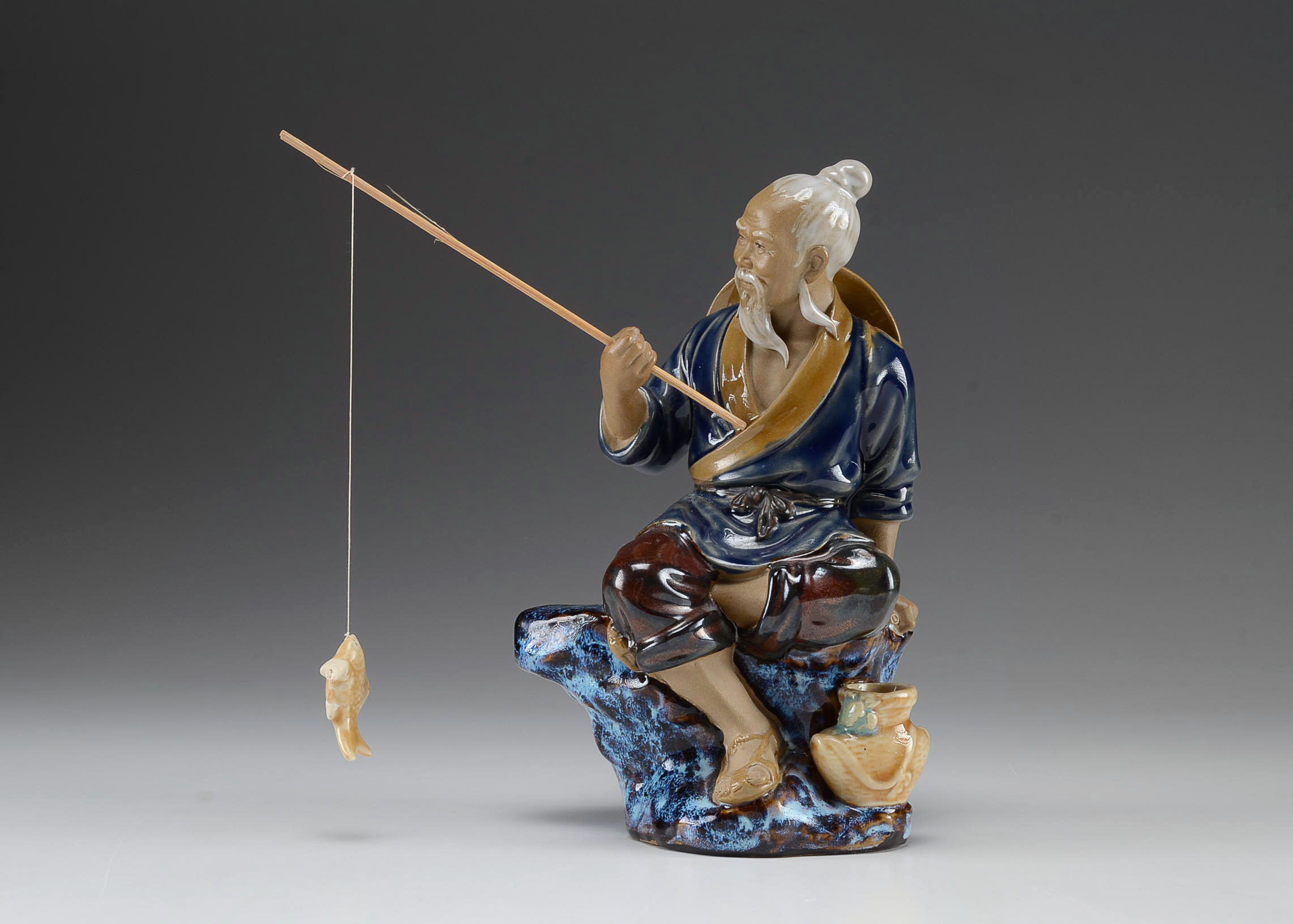 Chinese Shiwan Mudman Fisherman Ceramic Figurine