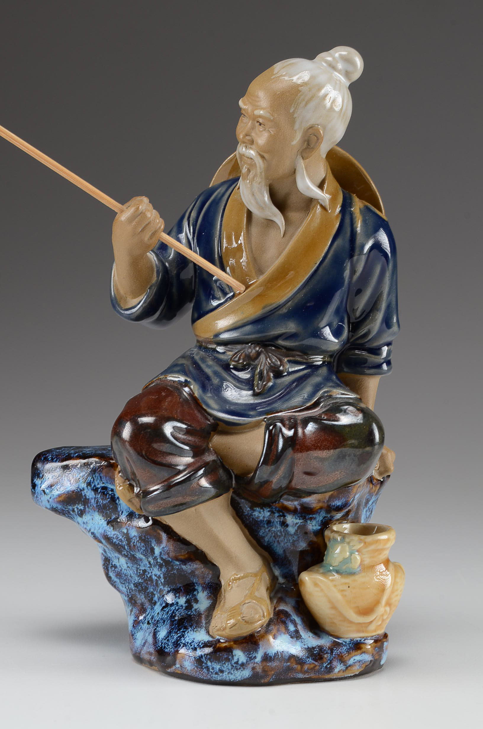 Chinese Shiwan Mudman Fisherman Ceramic Figurine