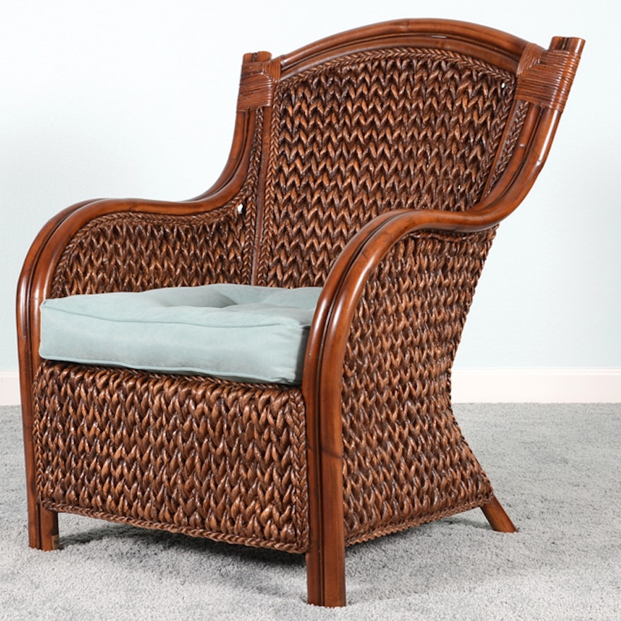 Pier 1 Imports Woven Wicker and Bentwood Armchair