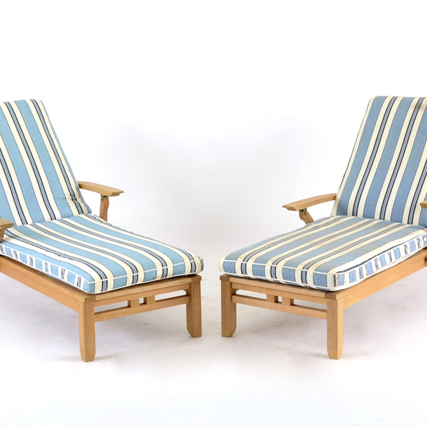 Pair of Teak Wood Poolside Chaise Lounges