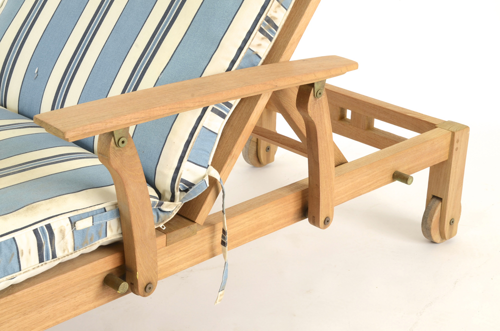 Pair of Teak Wood Poolside Chaise Lounges