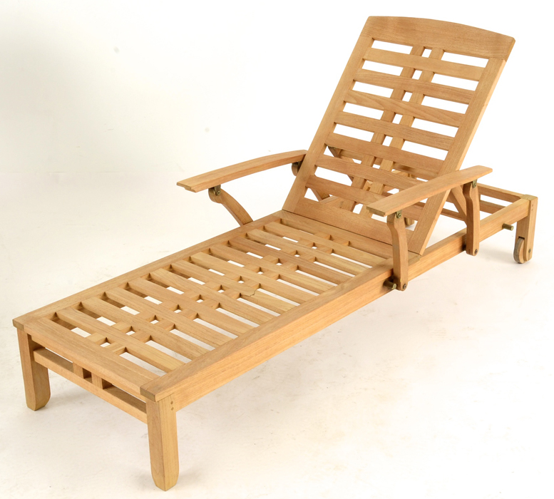 Pair of Teak Wood Poolside Chaise Lounges