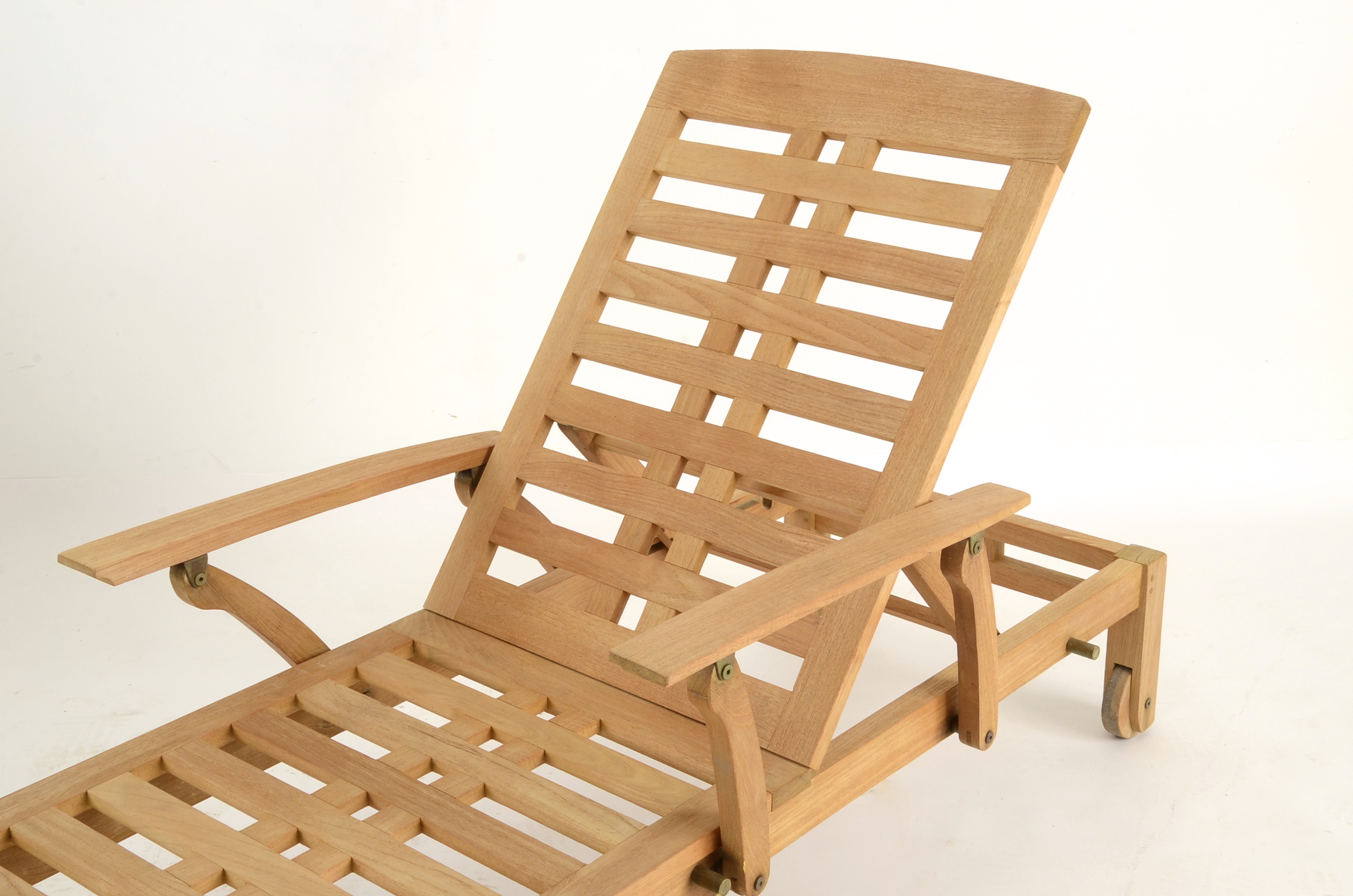 Pair of Teak Wood Poolside Chaise Lounges