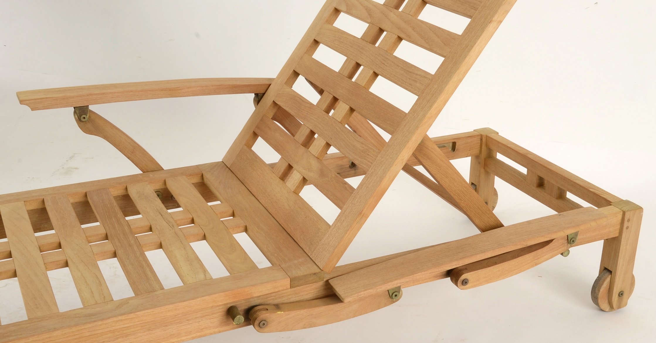 Pair of Teak Wood Poolside Chaise Lounges